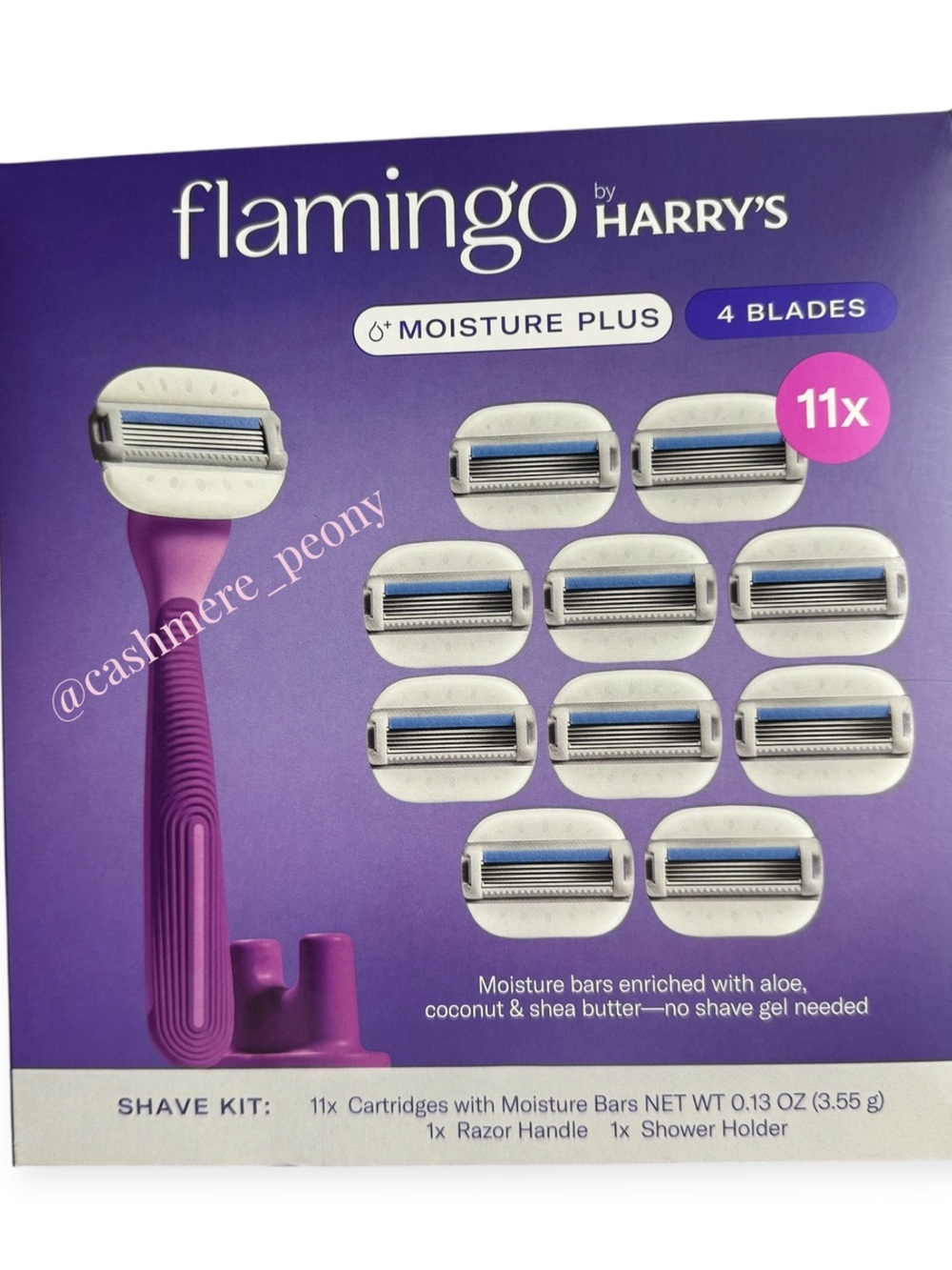 NEW Flamingo by Harry's Purple Moisture Plus Razor Kit 11 Cartridges and Holder